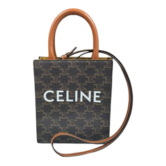 CELINE Brown Coated Canvas Shoulder Bag - Picture 1 of 8